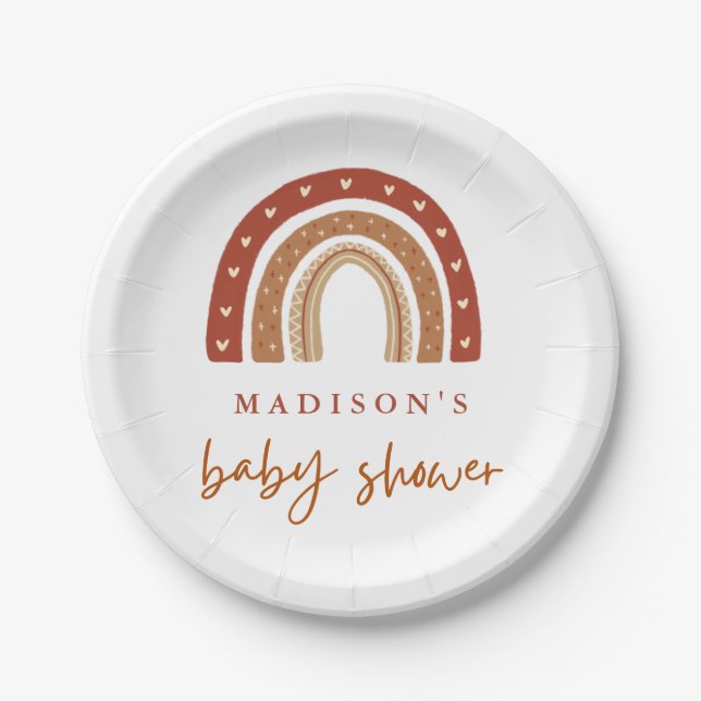 Chic Terracotta Boho Rainbow Baby Dusche Pappteller (Vorderseite)