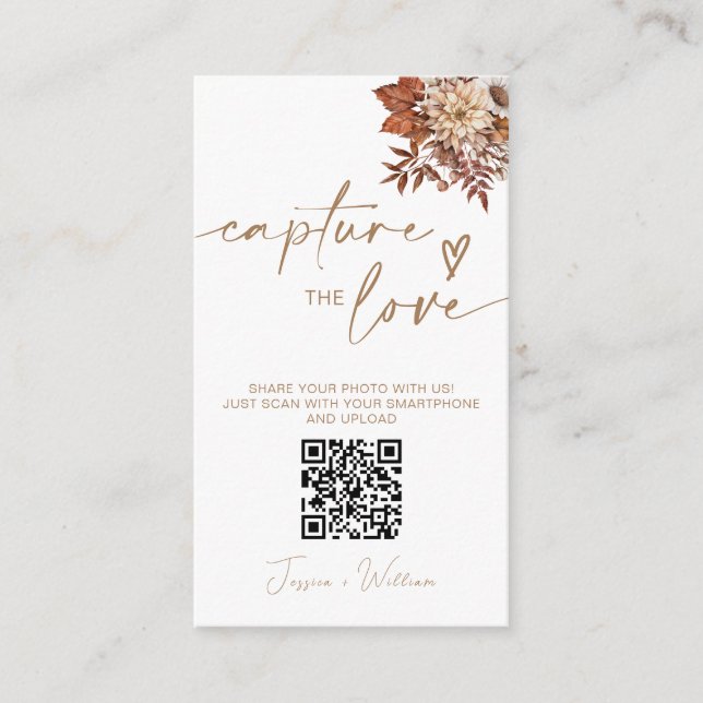 Chic Terracotta Floral Capture The Liebe QR Code Begleitkarte (Vorderseite)