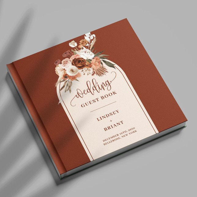 Chic Terracotta Pampas Grass Boho Blumenhochzeit Gästebuch (Chic Terracotta Pampas Grass Boho Floral Wedding Guest Book)