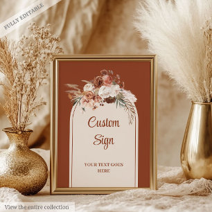 Chic Terracotta Pampas Sage Boho Arch Wedding Sign Poster