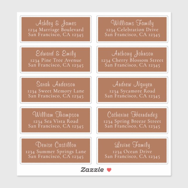 Chic TerraCotta Wedding Guest Address Labels (Blatt)