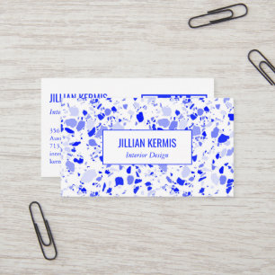 Chic terrazzo elegante Blue White CUSTOM QR Code Visitenkarte