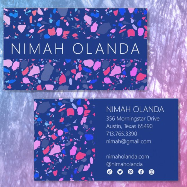 Chic Terrazzo Elegante Handmade Bold Social Icons Visitenkarte (Von Creator hochgeladen)