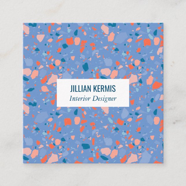 Chic terrazzo elegante rosa blaue Perwinkle Quadratische Visitenkarte (Vorderseite)