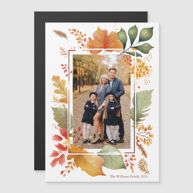 Chic Thanksgiving Family Photo Fall Magnet Card (Devant / Derrière)