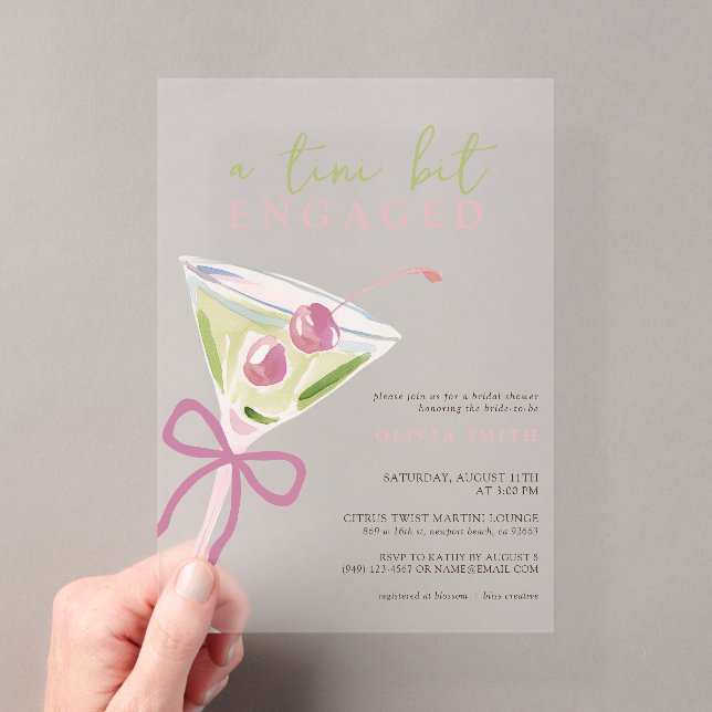 Chic Tini Bit Engaged Martini Bridal Shower Acryleinladungen (Insitu (Handheld))