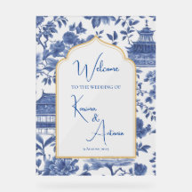 Chic-tique Chinoiserie Akryllische Begrüßung Blau