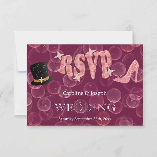 Chic Top Hat & Lady Shoe Bubbly RSVP Mariage (Devant)