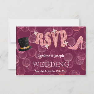 Chic Top Hat & Lady Shoe Bubbly UAWG Wedding RSVP Karte