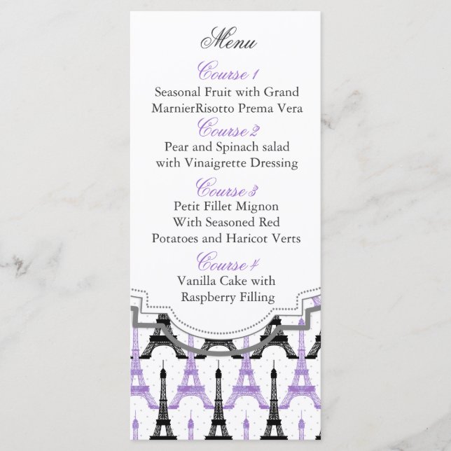 Chic Tour Eiffel Purple Personnalisé Cartes Menu (Devant)