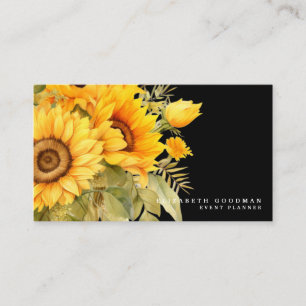 Chic tournesol jaune Cartes de visite noirs