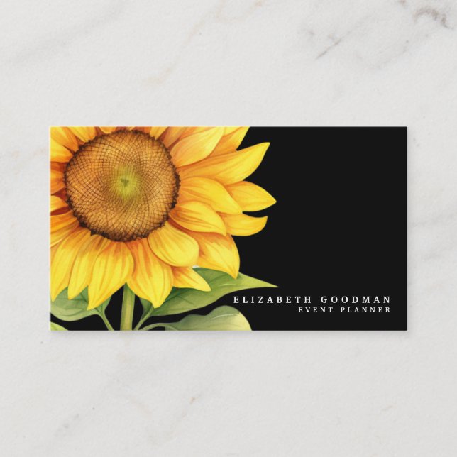 Chic tournesol jaune Cartes de visite noirs (Devant)