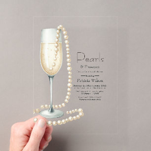Chic Transparente Perlen und Prosecco-Brautparty Acryleinladungen