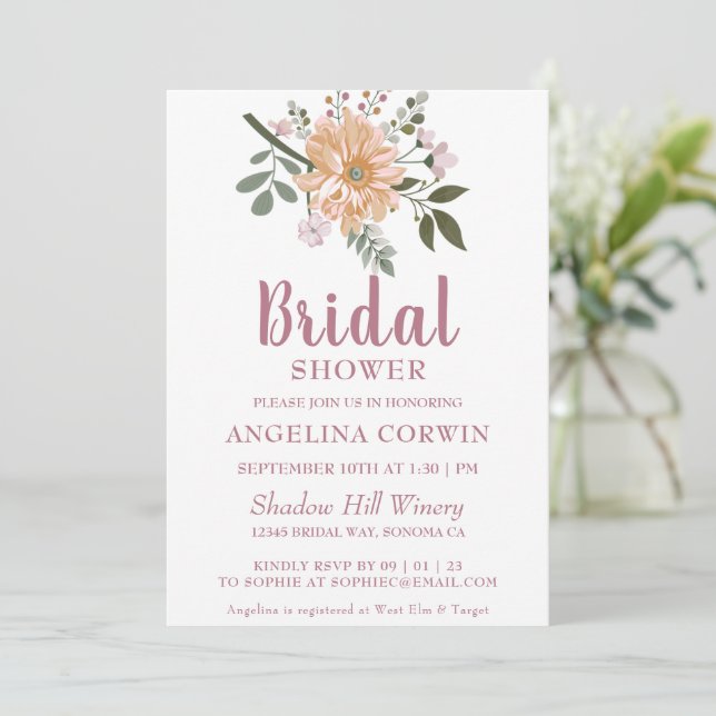 Chic Tree Blossoms Bridal Dusche Einladung (Stehend Vorderseite)