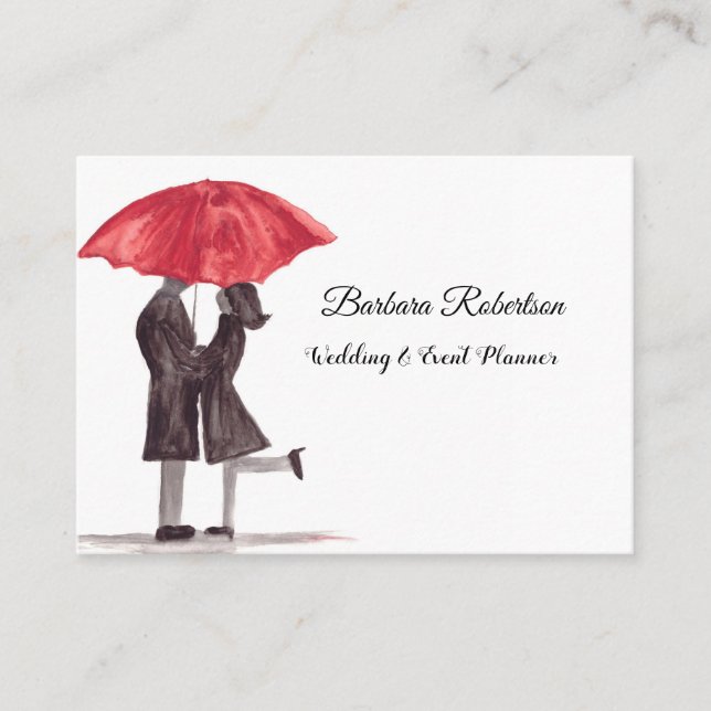 Chic trendig Red Umbrella Liebe Paar Wedding Busin Visitenkarte (Vorderseite)