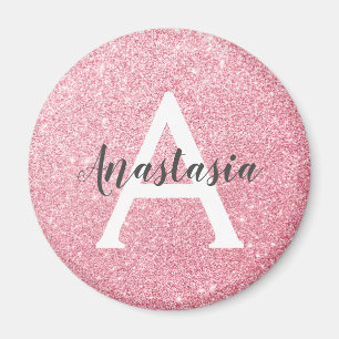 Chic & Trendige Rose Gold Glitter Funkeln Monogram Magnet