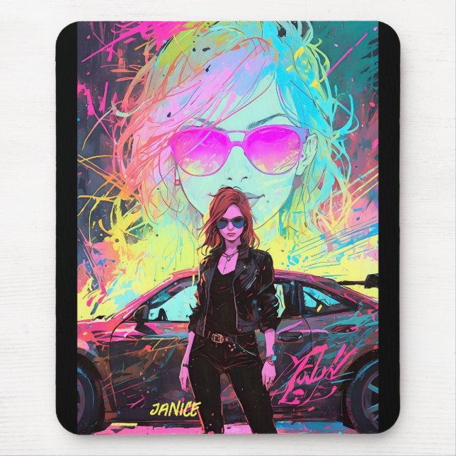 Chic trendy Abstrakt Anime Female Race Driver Mousepad (Vorne)