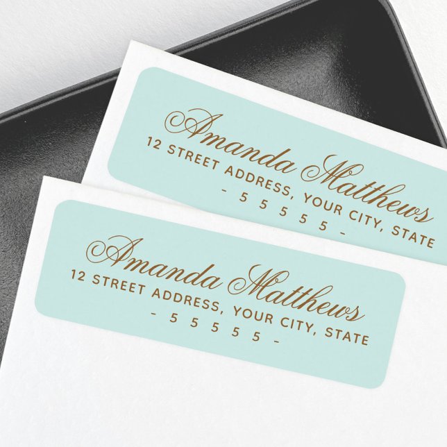 Chic trendy aqua blue kalligrafy script adresse (Chic trendy aqua blue calligraphy script address label)