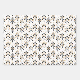 Chic Trendy Black Gold Weihnachtsbaumen Urlaub Geschenkpapier Set