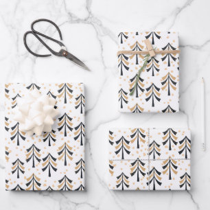Chic Trendy Black Gold Weihnachtsbaumen Urlaub Geschenkpapier Set