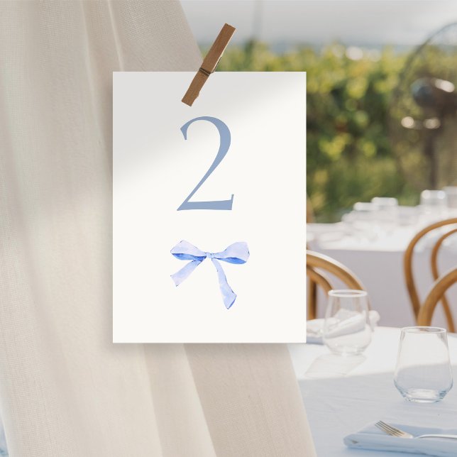 Chic & Trendy Blue Ribbon Wedding Tischnummer (Von Creator hochgeladen)