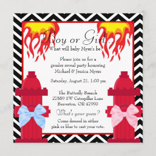 Chic Trendy Fire Fighter Zickzack Gender Reveal Einladung