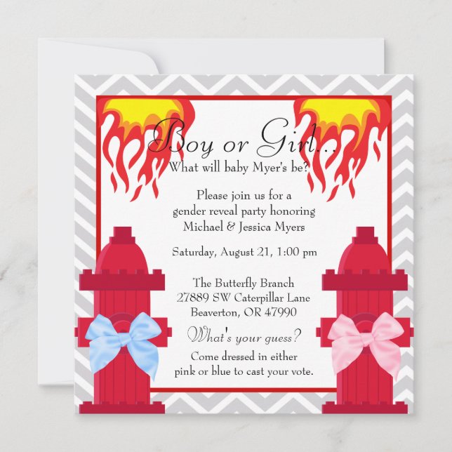 Chic Trendy Fire Fighter Zickzack Gender Reveal Einladung (Vorderseite)