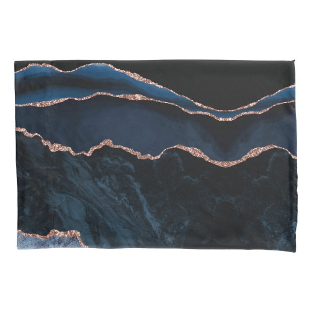 Chic Trendy Navy Blue Agate Rose Gold Glitzer Kissenbezug (Vorderseite)
