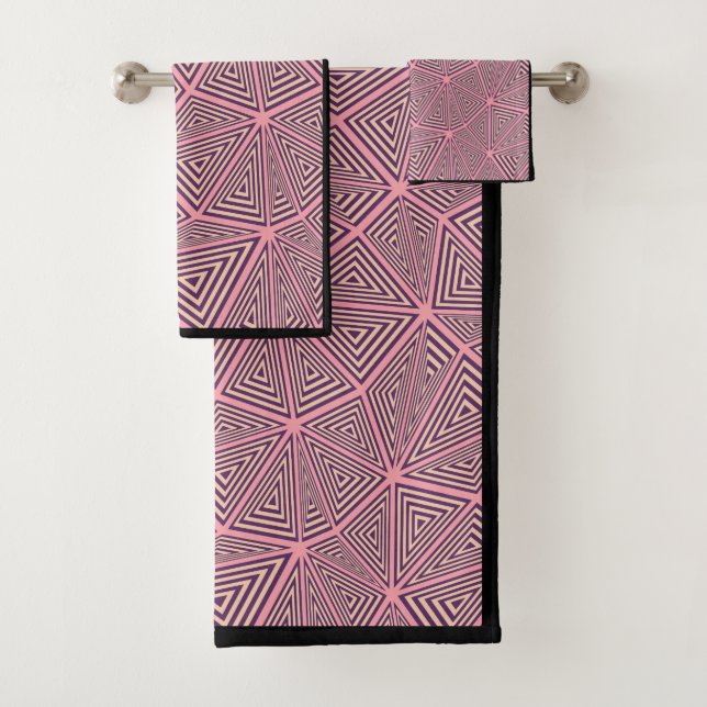 Chic & Trendy Pink & Black Geometric Muster Badhandtuch Set (Insitu)