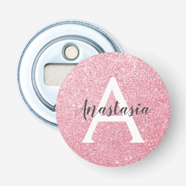 Chic & Trendy Rose Gold Glitzer Glitzern Monogram Flaschenöffner (Vorderseite)