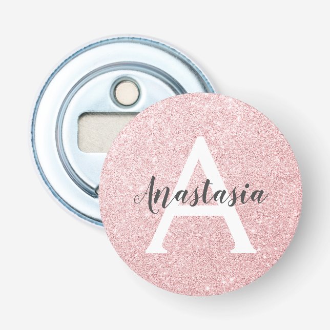 Chic & Trendy Rose Gold Glitzer Glitzern Monogram Flaschenöffner (Vorderseite)