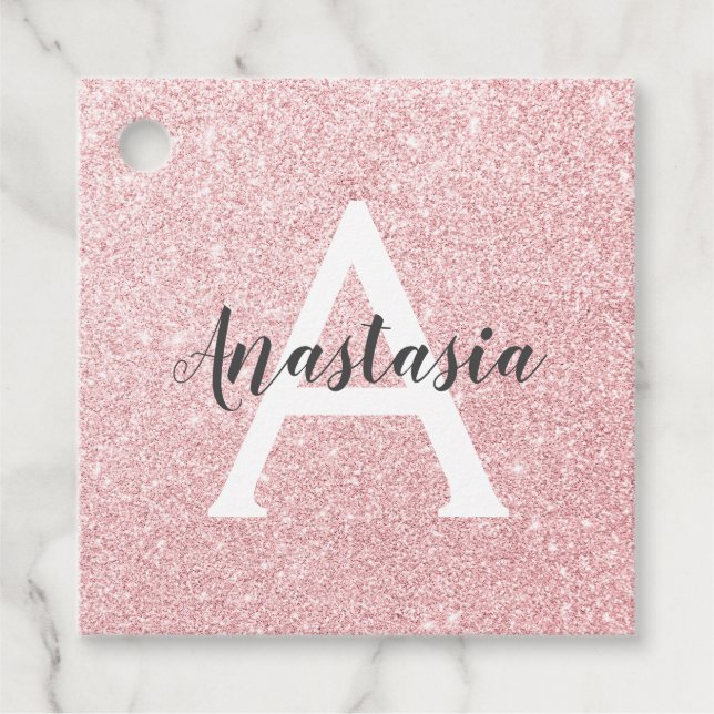 Chic & Trendy Rose Gold Glitzer Glitzern Monogram Geschenkanhänger (Vorderseite)