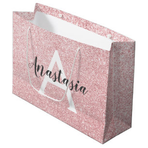 Chic & Trendy Rose Gold Glitzer Glitzern Monogram Große Geschenktüte