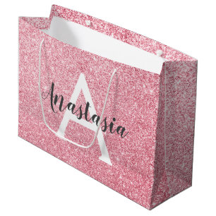 Chic & Trendy Rose Gold Glitzer Glitzern Monogram Große Geschenktüte