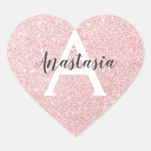 Chic & Trendy Rose Gold Glitzer Glitzern Monogram Herz-Aufkleber