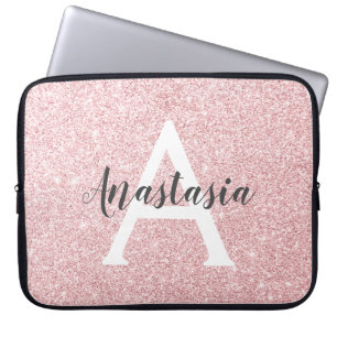 Chic & Trendy Rose Gold Glitzer Glitzern Monogram Laptopschutzhülle