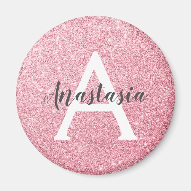 Chic & Trendy Rose Gold Glitzer Glitzern Monogram Magnet (Vorne)