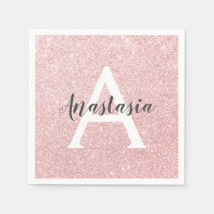 Chic & Trendy Rose Gold Glitzer Glitzern Monogram Serviette