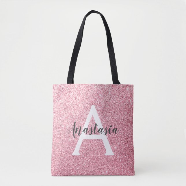Chic & Trendy Rose Gold Glitzer Glitzern Monogram Tasche (Vorderseite)