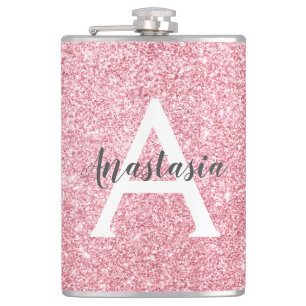 Chic & Trendy Rose Gold Glitzer Glitzern Monogramm Flachmann