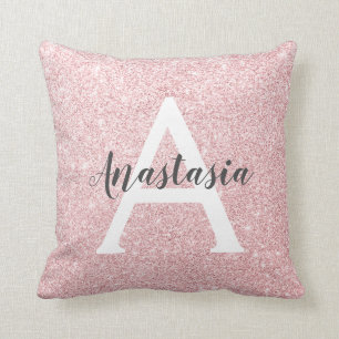 Chic & Trendy Rose Gold Glitzer Glitzern Monogramm Kissen