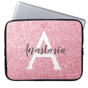 Chic & Trendy Rose Gold Glitzer Glitzern Monogramm Laptopschutzhülle