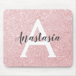 Chic & Trendy Rose Gold Glitzer Glitzern Monogramm Mousepad