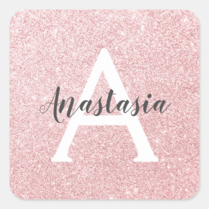 Chic & Trendy Rose Gold Glitzer Glitzern Monogramm Quadratischer Aufkleber