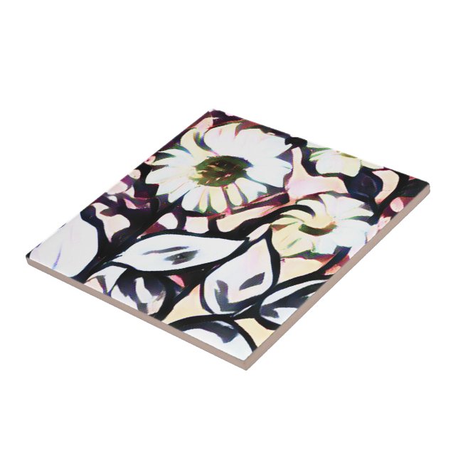 Chic Trendy White + Pink Künstlerische Blume  Fliese (Seite)