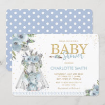 Chic Tribal Blue Floral Elephant Boy Baby Dusche