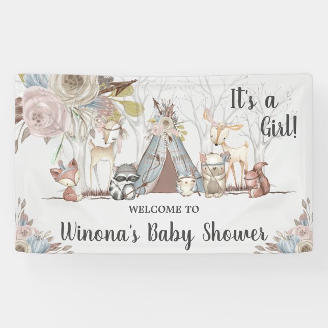 Chic Tribal Woodland Animals Babydusche Hintergrun Banner (Horizontal)