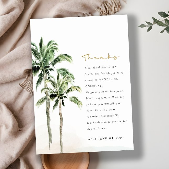 Chic Tropical Beach Palm Trees Wasserfarbenhochzei Dankeskarte (Von Creator hochgeladen)
