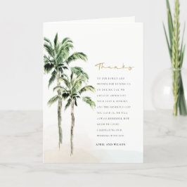 Chic Tropical Beach Palm Trees Wasserfarbenhochzei Dankeskarte