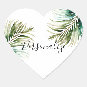Chic Tropical Blätter Herz-Aufkleber
